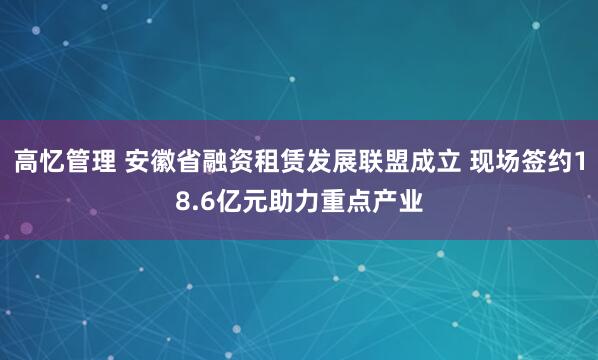 高忆管理 安徽省融资租赁发展联盟成立 现场签约18.6亿元助力重点产业